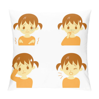 Personality  Disease Symptoms 01, Fever And Chills, Headache, Nausea, Cough, Expressions, Girl Pillow Covers