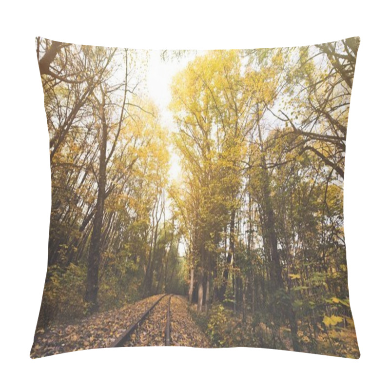 Personality  Railroad In Autumn Forest Pillow Covers