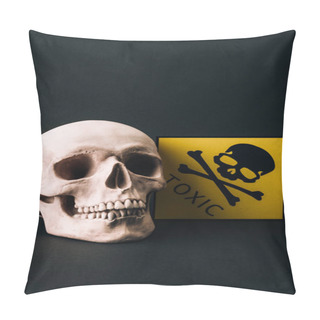 Personality  Skull And Yellow Toxic Sign Isolated On Black Pillow Covers