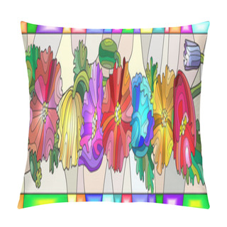 Personality  Illustration In Stained Glass Style With Colorful Flowers Pillow Covers