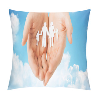 Personality  Man Hands Holding Paper Cutout Of Family Pillow Covers