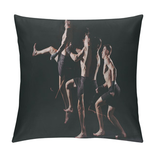Personality  Multiple Exposure Of Strong Barefoot Muscular Mma Fighter Doing Kick In Jump Pillow Covers