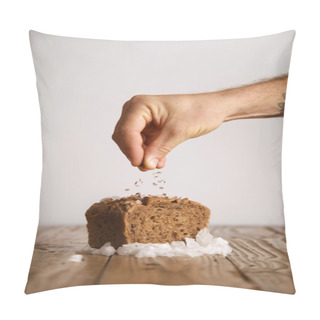 Personality  Tattooed Hand Pours Lavender Seeds On Bread  Pillow Covers