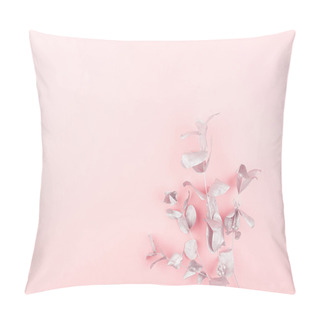 Personality  Elegant Silver Eucalyptus Leaves As Festive Decorative Border On Soft Light Pastel Pink Background, Copy Space, Top View. Pillow Covers