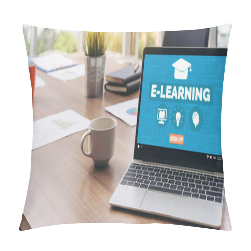 Personality  E-learning And Online Education For Student And University Concept. Video Conference Call Technology To Carry Out Digital Training Course For Student To Do Remote Learning From Anywhere. Pillow Covers