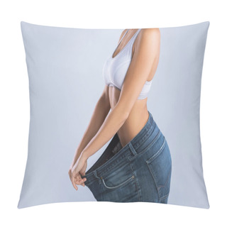 Personality  Woman After Weight-loss Trying Her Old Jeans Pillow Covers