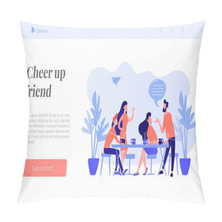 Personality  Friends Meeting Concept Landing Page. Pillow Covers