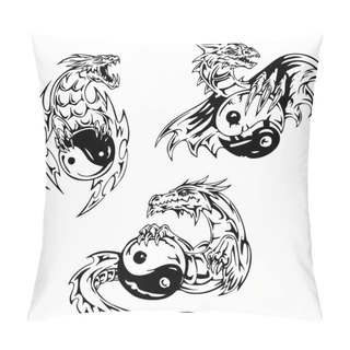Personality  Dragon Tattoos With Yin-yang Signs Pillow Covers