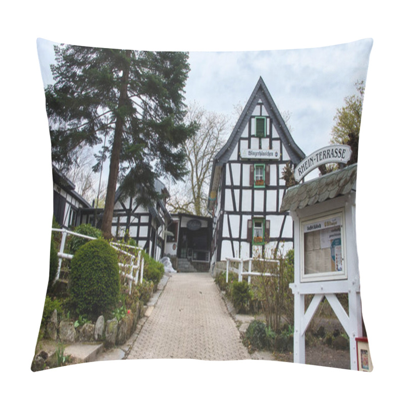 Personality  Konigswinter, Germany - April 16, 2021: White Building With A Restaurant On A Hill Leading Up To Drachenburg, A Castle In Konigswinter, On A Cloudy Spring Day. Pillow Covers