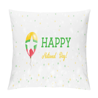Personality  Myanmar National Day Patriotic Poster. Flying Rubber Balloon In Colors Of The Myanmarian Flag. Myanmar National Day Background With Balloon, Confetti, Stars, Bokeh And Sparkles. Pillow Covers