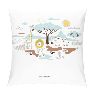 Personality  Decorative Yellow And Blue Savannah Wildlife Illustration Pillow Covers