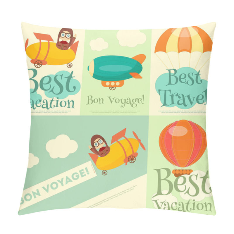Personality  Set of Travel Posters with Air Vehicles. pillow covers