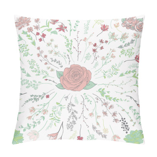 Personality  Colorful Drawn Herbs, Plants And Flowers. Vector Illustration Pillow Covers