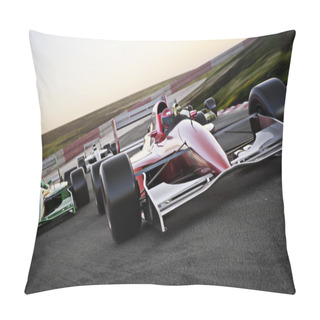 Personality  Red Race Car Close Up Front View On A Track Leading The Pack With Motion Blur. Pillow Covers