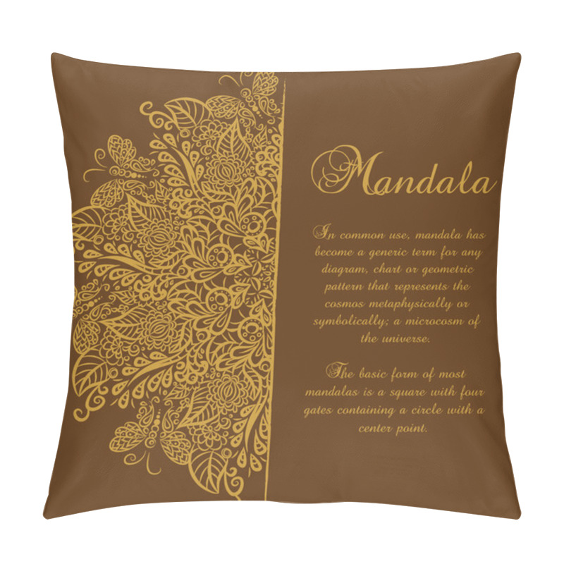 Personality  Vector mandala. Brown background. Gold ornament. pillow covers