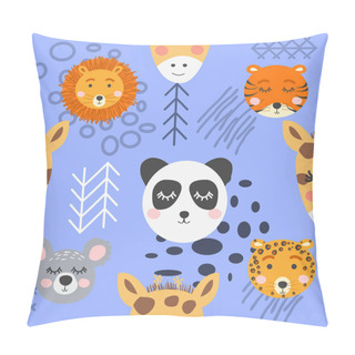 Personality  Seamless Childish Pattern With Cute Animal Faces. Creative Nurse Pillow Covers