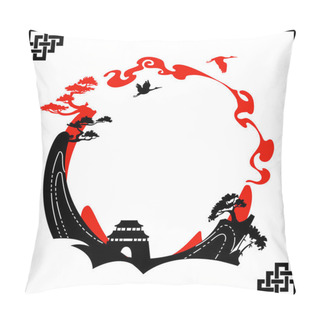 Personality  Abstract Asian Landscape With Clouds And Bird Pillow Covers