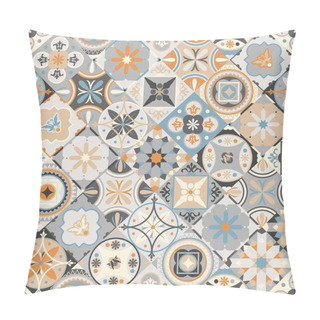 Personality  Azulejos Portugal. Turkish Ornament. Moroccan Tile Mosaic. Ceramic Tableware, Folk Print. Spanish Pottery. Ethnic Background. Mediterranean Seamless Wallpaper. Pillow Covers