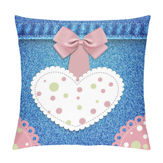 Personality  Heart With Lace On Denim Background. Vector Pillow Covers