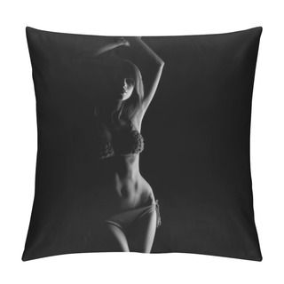 Personality  Black And White Silhouette Of Young, Sporty And Sexy Woman In Lingerie Pillow Covers