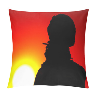 Personality  Silhouette Of Smoking On Sunset Army Soldier Pillow Covers