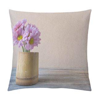 Personality  Pink Flower In Vase Made From Bamboo On Wooden Table, Pillow Covers