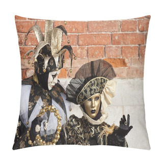 Personality  Closeup Of A Jester And Costumed Woman Venice Italy Pillow Covers
