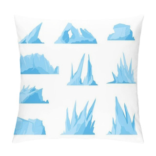 Personality  Glaciers. Icebergs, Ice Mountains And Compressed Snow, Freezing Ocean Landscape And Melting Sea Rock. Vector Iceberg Set Pillow Covers