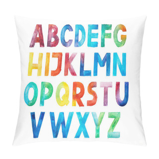 Personality  Colorful Watercolor Aquarelle Font Type Handwritten Hand Draw Abc Alphabet Letters. Pillow Covers