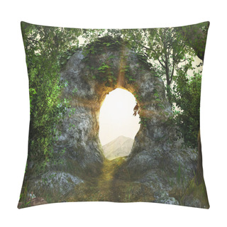 Personality  Stonepath Through A Rock Arch In A Magical Lush Forest Flanked By Ivy Covered Trees, 3d Render. Pillow Covers