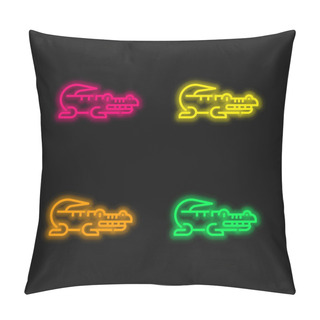 Personality  Alligator Four Color Glowing Neon Vector Icon Pillow Covers