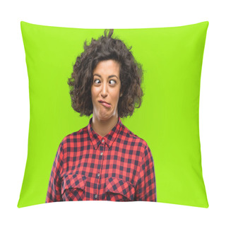 Personality  Beautiful Arab Woman Making Funny Face Fooling Pillow Covers