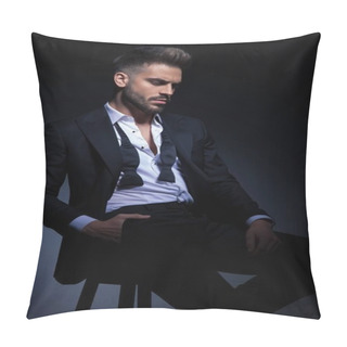 Personality  Young Man In Tuxedo Sitting With Hand In Pocket Pillow Covers