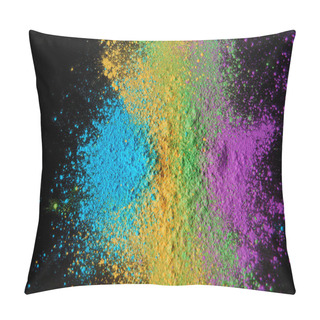 Personality  Top View Of Colorful Holi Powder Isolated On Black, Hindu Spring Festival Pillow Covers