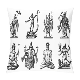 Personality  Engraving Vintage Hindoo Statues Set. Pillow Covers
