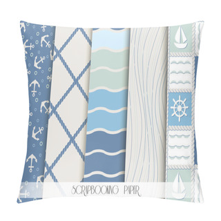 Personality  Set Of Blue And White Sea Patterns. Scrapbook Design Elements. Pillow Covers