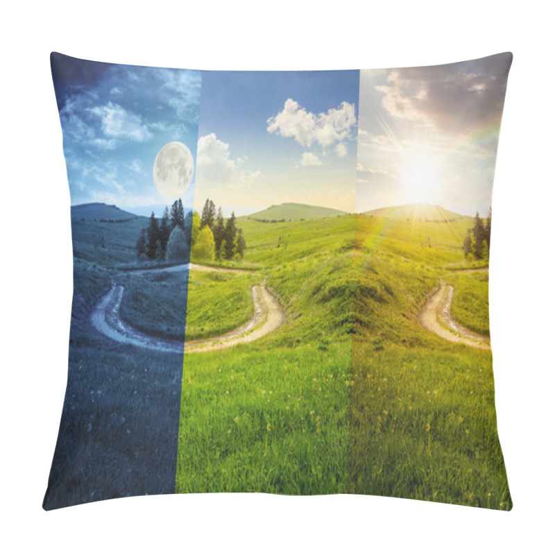 Personality  cross road on hillside meadow in mountain pillow covers
