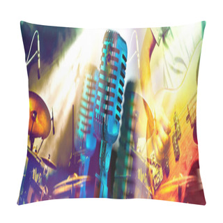 Personality  Live Music And Concert.Guitarist And Drummer.Night Entertainment And Festival Events.Musical Performance On Stage.Recreation And Music Show Pillow Covers