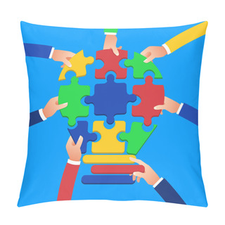 Personality  Flat Design Concept Hands Teamwork Building Success Business Wit Pillow Covers