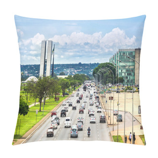 Personality  Traffic Next To National Congress Building In Brasilia, Capital Of Brazi Pillow Covers