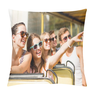 Personality  Group Of Smiling Friends Traveling By Tour Bus Pillow Covers