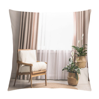 Personality  Comfortable Armchair Near Window With Elegant Curtains In Room Pillow Covers