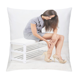Personality  Girl With Sore Foot Isolated On White Pillow Covers
