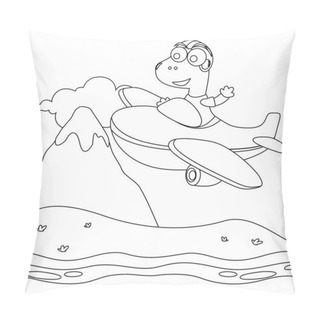 Personality  Vector Illustration Of Cute Dinosaur Pilot Flies In The Sky On An Airplane. Creative Vector Childish Design For Kids Activity Colouring Book Or Page. Pillow Covers