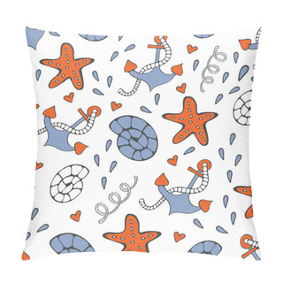 Personality  Colorful Seamless Sea Pattern With Seagulls Anchors Shells And Starfishes Pillow Covers