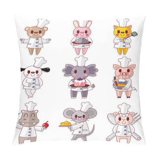 Personality  Cartoon Animal Chef Icons Set Pillow Covers