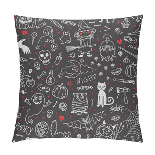 Personality  Halloween Seamless Pattern. Pumpkin, Ghosts, Cats, Skulls, Bats And Other Symbols Pillow Covers