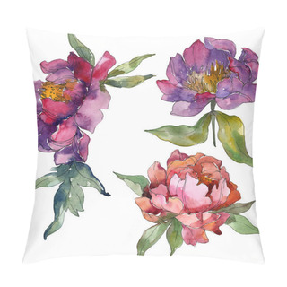 Personality  Purple Peonies Watercolor Background Illustration Set. Isolated Peonies Illustration Elements. Pillow Covers