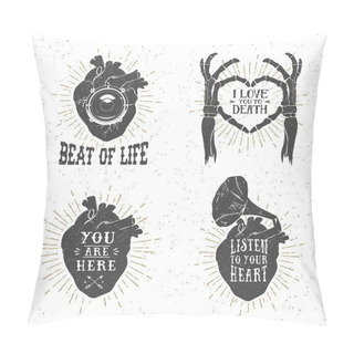 Personality  Romantic Posters With Human Heart, Skeleton Hands, Gramophone Ho Pillow Covers