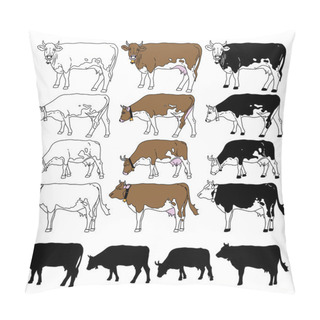 Personality  Vector Cow Set. Silhouette Collection Pillow Covers